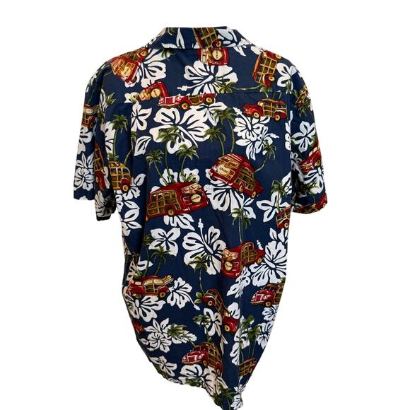 Vintage RJC Hawaiian Shirt Men's XL Navy Multi Floral Bus Vehicles Made in USA - Picture 6 of 10